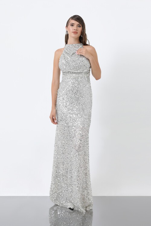 Halter Yaka Payetli Elbise - 1838