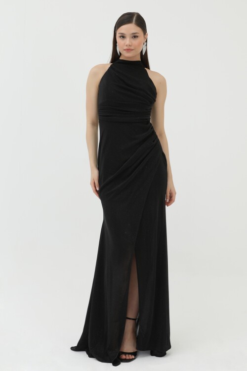 Halter Yaka Simli Elbise - 1744