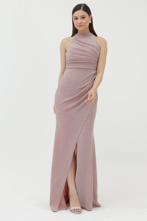 Halter Yaka Simli Elbise - 1744