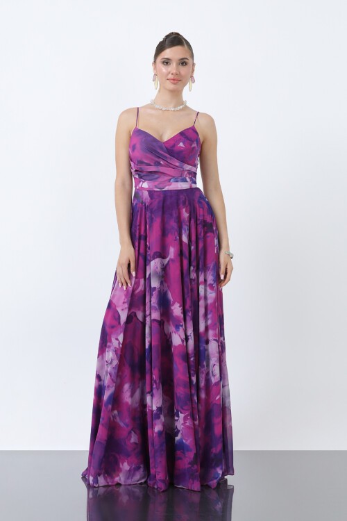 İnce Askılı Desenli Elbise - 1836