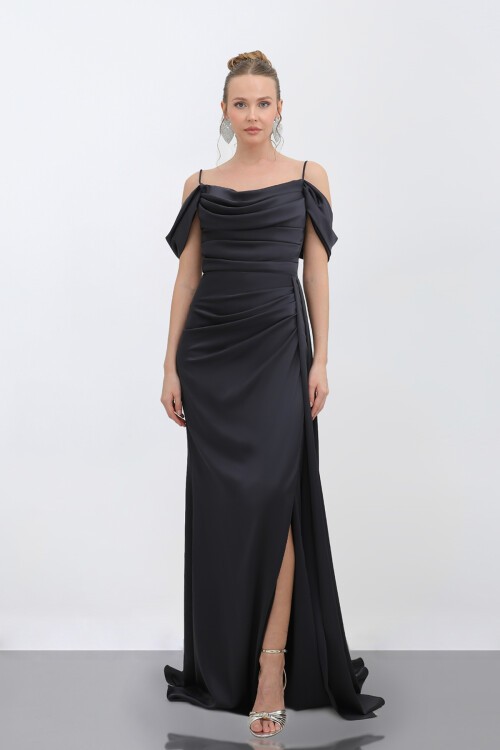 İnce Askılı Drapeli Elbise - 1777