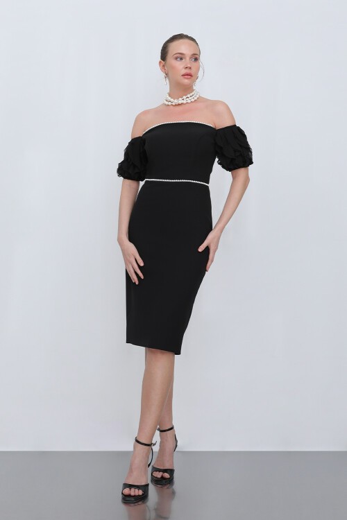 Kol Detaylı İncili Kalem Elbise - 1704