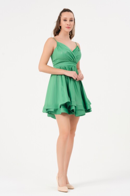 İp Askılı Volanlı Mini Elbise - 1611