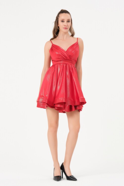 İp Askılı Volanlı Mini Elbise - 1611