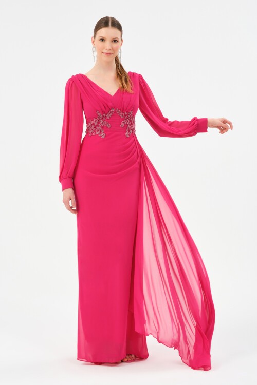 İşleme Detaylı Drapeli Elbise - 1509