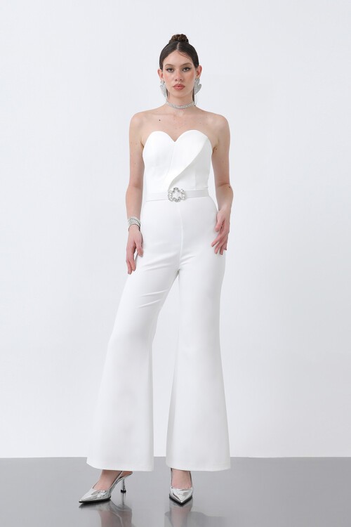 Kalp Yakalı Kemer Detaylı Tulum - 1822