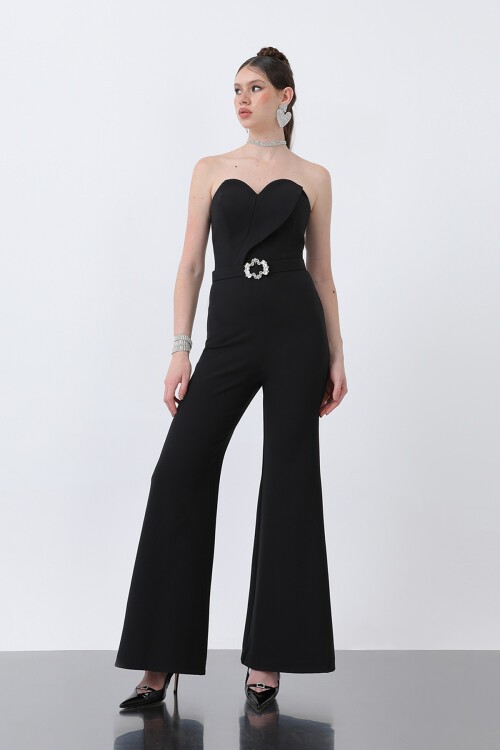 Kalp Yakalı Kemer Detaylı Tulum - 1822