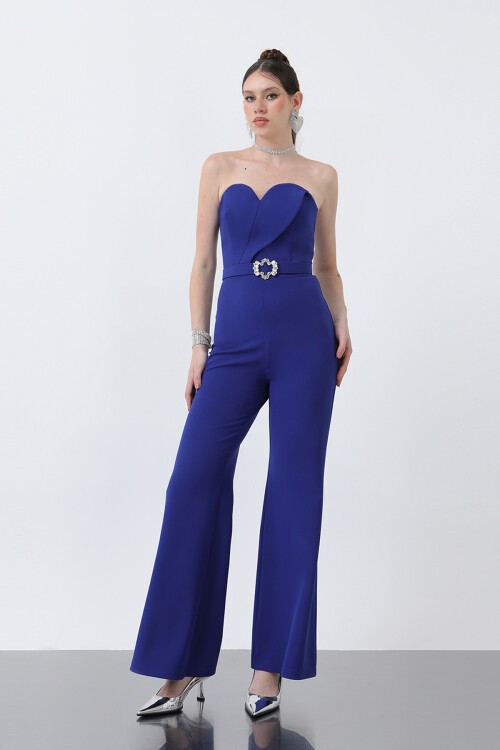 Kalp Yakalı Kemer Detaylı Tulum - 1822