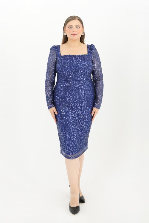 Kare Yaka Midi Elbise - 1627