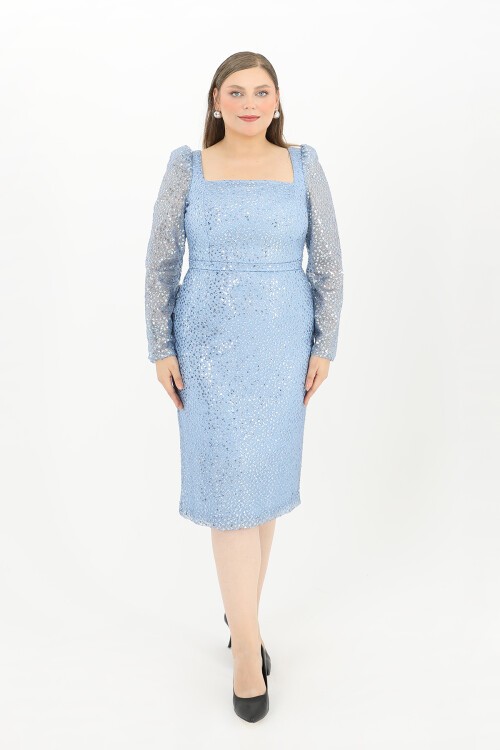 Kare Yaka Midi Elbise - 1627