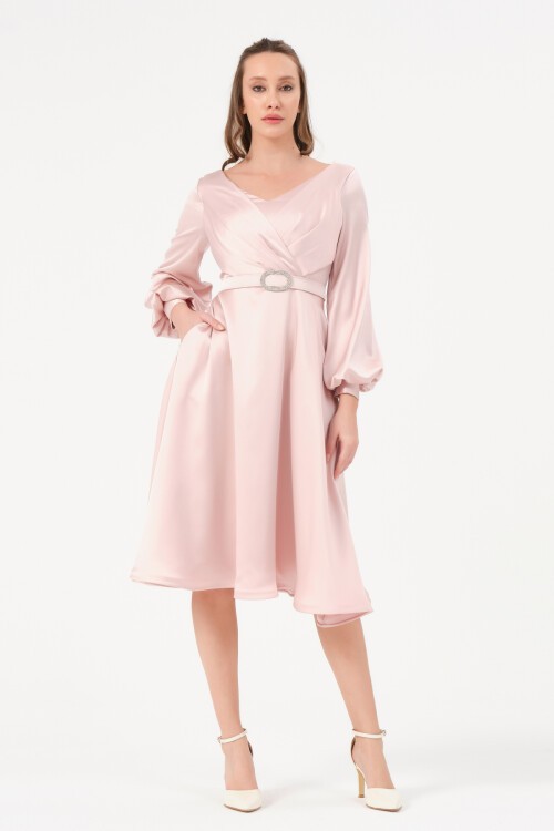 Kemer Detaylı Midi Elbise - 1599