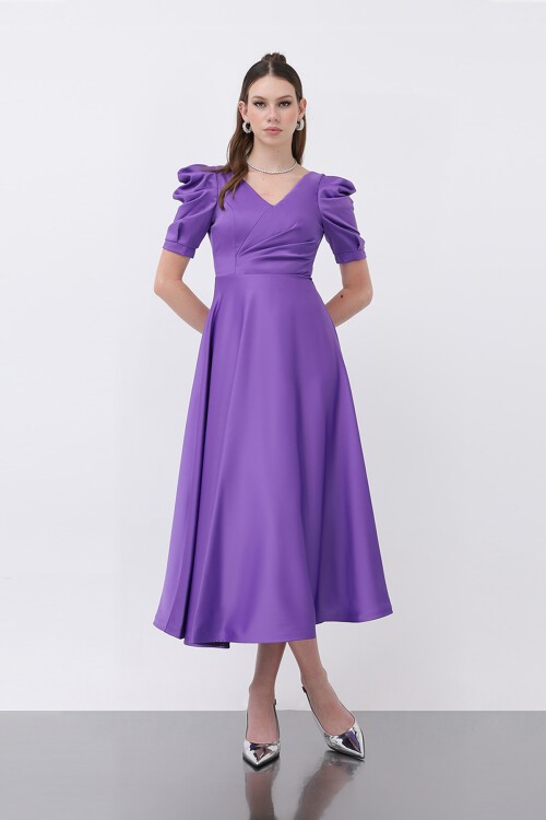 Kol Detaylı Midi Elbise - 1632