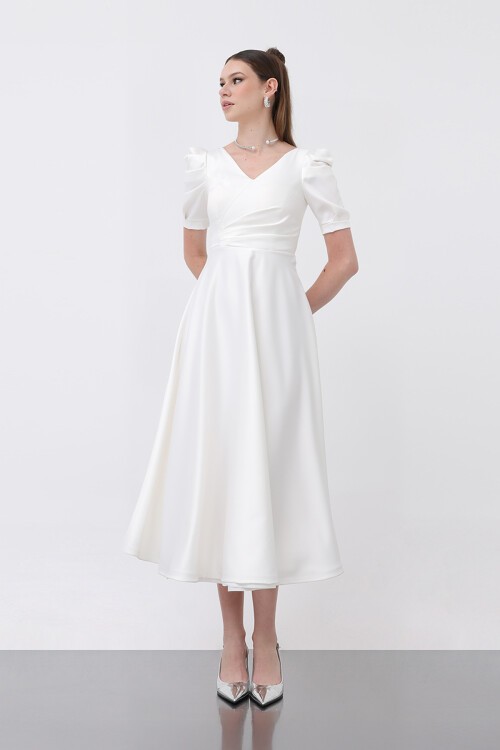 Kol Detaylı Midi Elbise - 1632