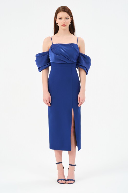 Kol Detaylı Yırtmaçlı Midi Elbise - 1582