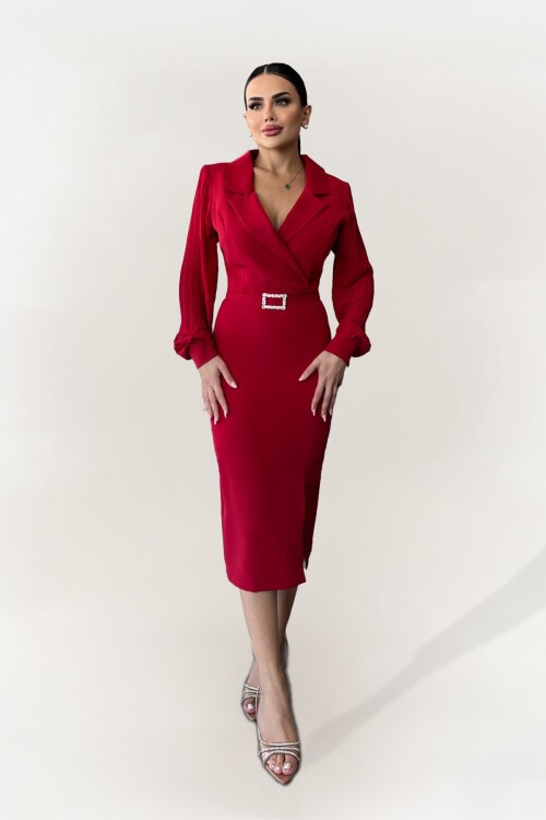 Kruvaze Yaka Midi Elbise - 1613