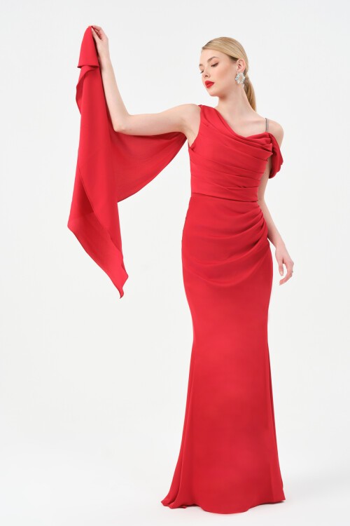 Omuz Detaylı Drapeli Elbise - 1507