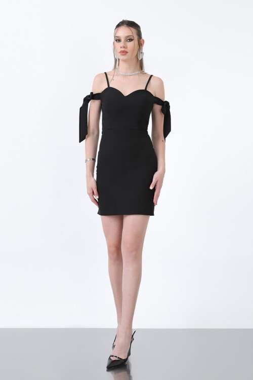 Omuzdan Bağlama Detaylı Mini Elbise - 1637