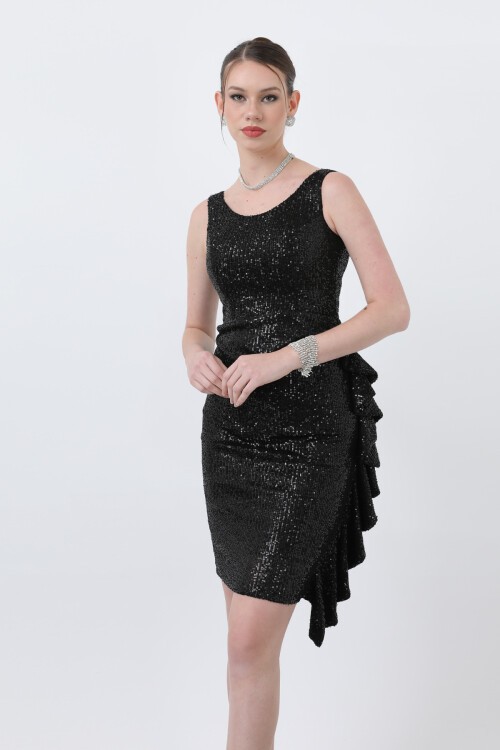 Payetli Volan Detaylı Kalem Elbise - 1661