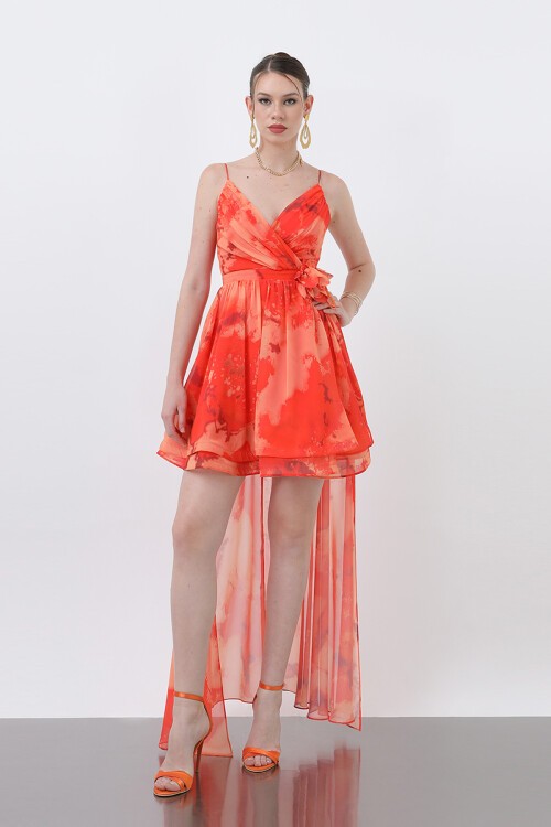 Şifon Arkası Uzun Mini Elbise - 1643