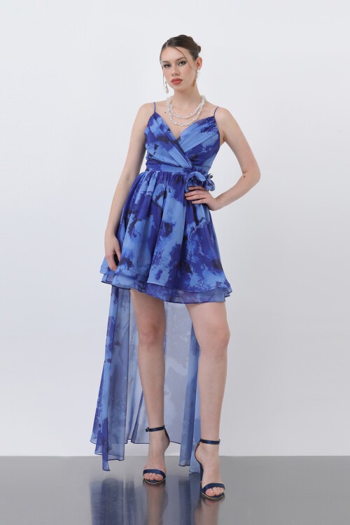 Şifon Arkası Uzun Mini Elbise - 1643