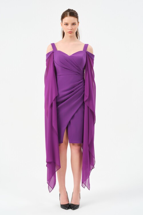 Şifon Detaylı Askılı Mini Elbise - 1576