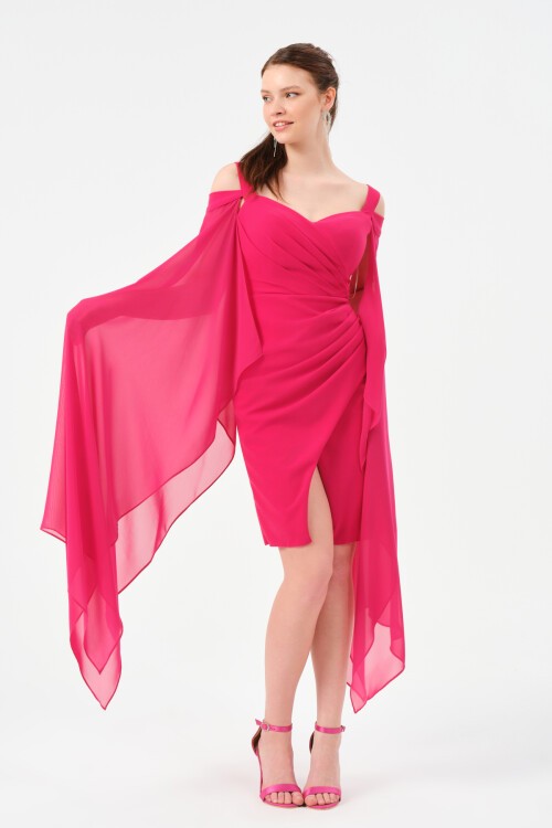 Şifon Detaylı Askılı Mini Elbise - 1576