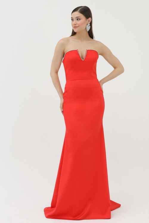 Taş İşlemeli Straplez Balık Elbise - 1721