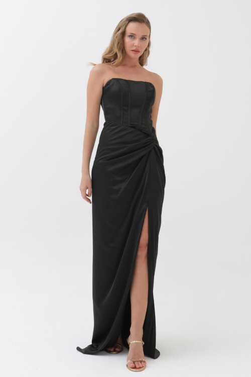 Straplez Drapeli Elbise - 1768