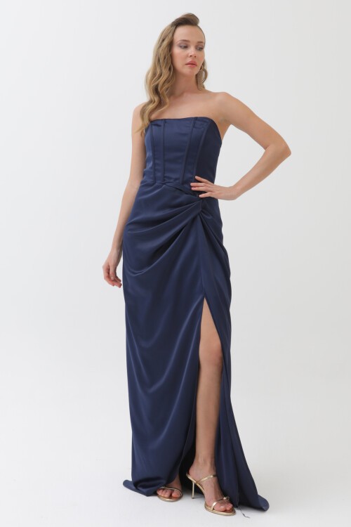 Straplez Drapeli Elbise - 1768