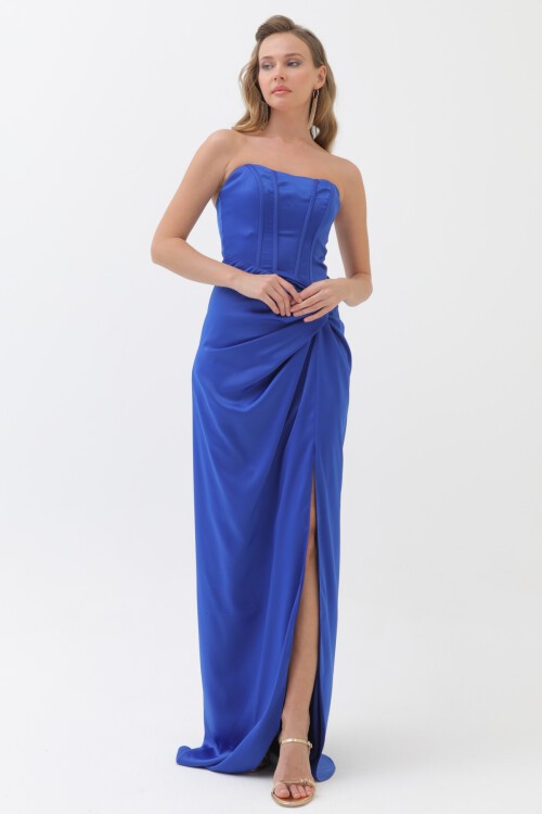 Straplez Drapeli Elbise - 1768