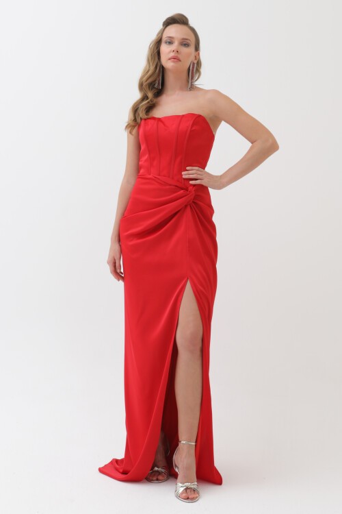 Straplez Drapeli Elbise - 1768