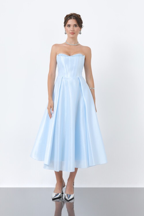 Taş Detaylı Straplez Midi Elbise - 1904