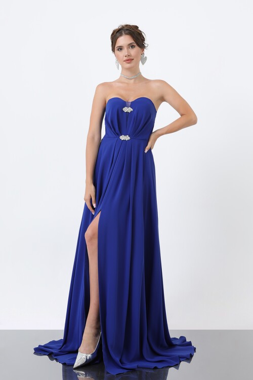 Broş Detaylı Straplez Elbise - 1881