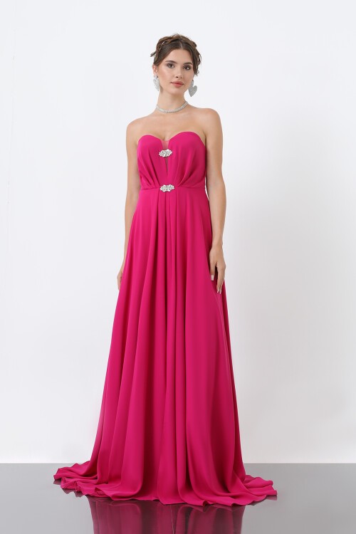 Broş Detaylı Straplez Elbise - 1881