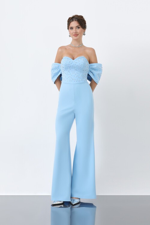 Kol Detaylı Taşlı Straplez Tulum - 1824