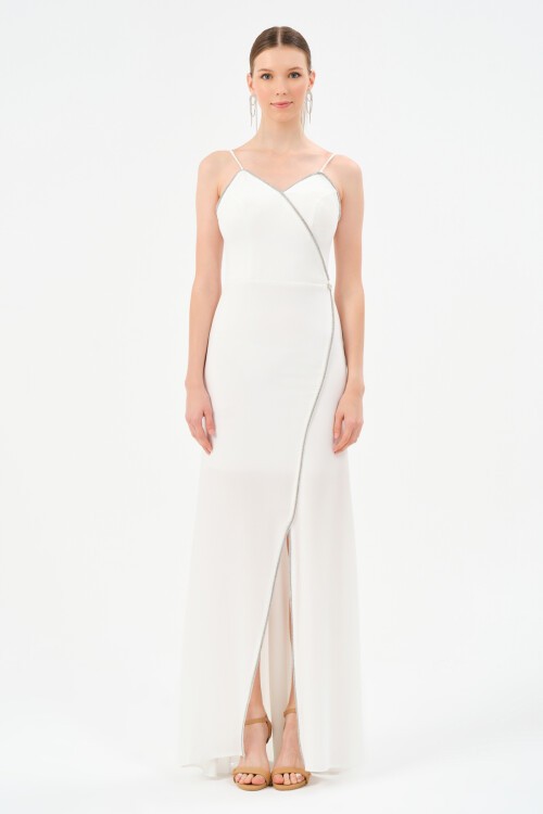 Taş Detaylı Askılı Asimetrik Elbise - 1518