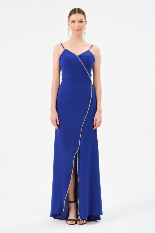 Taş Detaylı Askılı Asimetrik Elbise - 1518