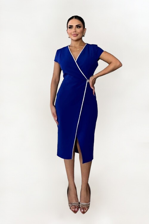 Taş Detaylı Kruvaze Elbise - 1609