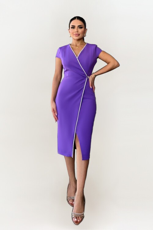 Taş Detaylı Kruvaze Elbise - 1609