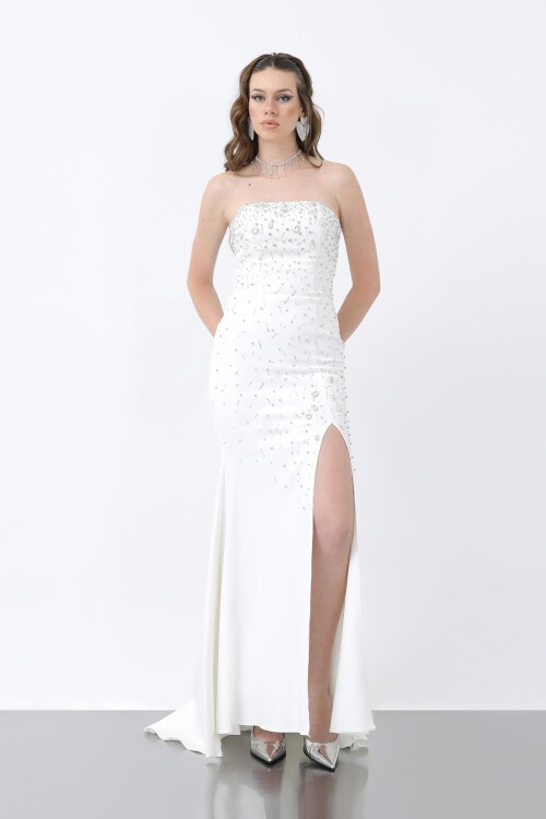 Taş Detaylı Straplez Elbise - 1716