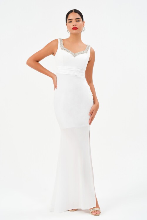 Taş İşlemeli Askılı Elbise - 1550