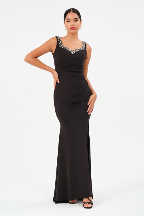 Taş İşlemeli Askılı Elbise - 1550