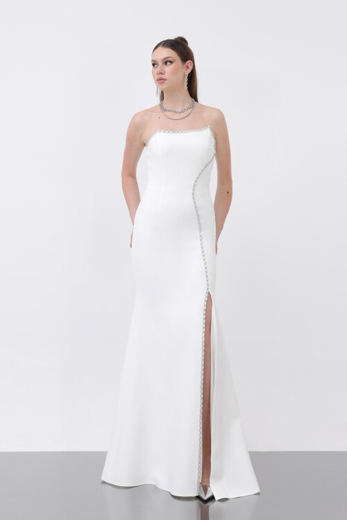 Taş İşlemeli Straplez Elbise - 1773