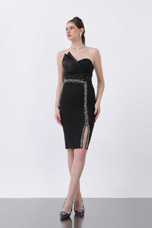 Taş İşlemeli Straplez Mini Elbise - 1863