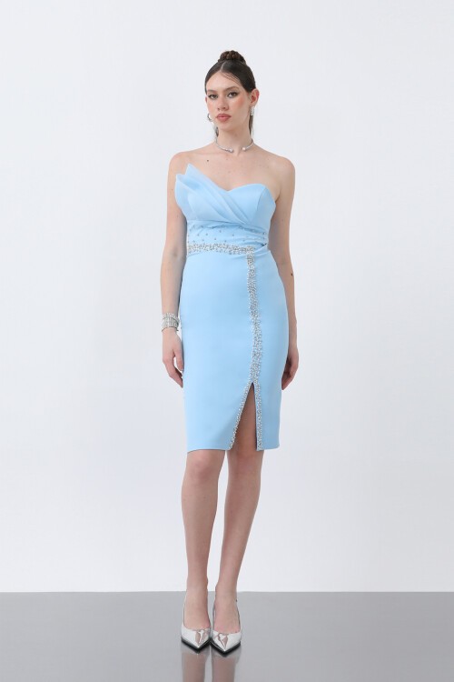 Taş İşlemeli Straplez Mini Elbise - 1863