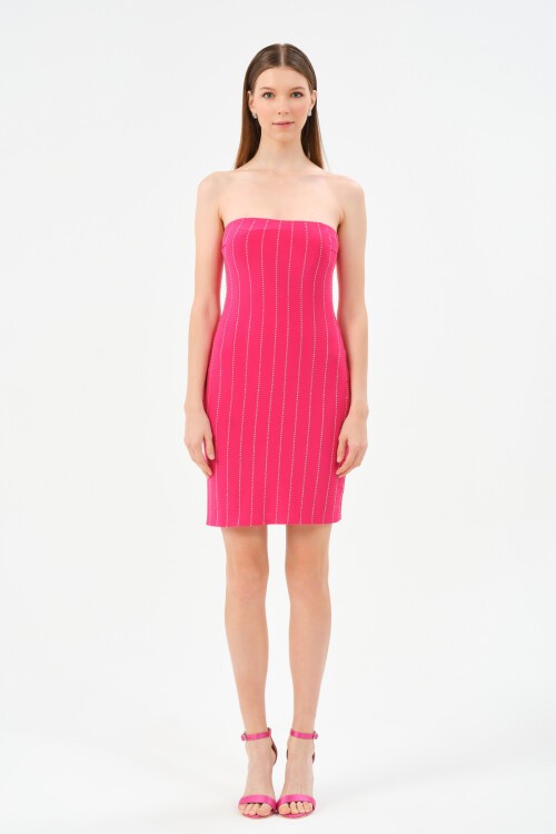 Taş İşlemeli Straplez Mini Elbise - 1554