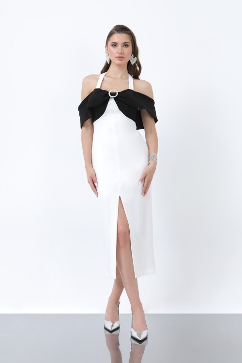 Taş Tokalı Fiyonk Detaylı Midi Elbise - 1831