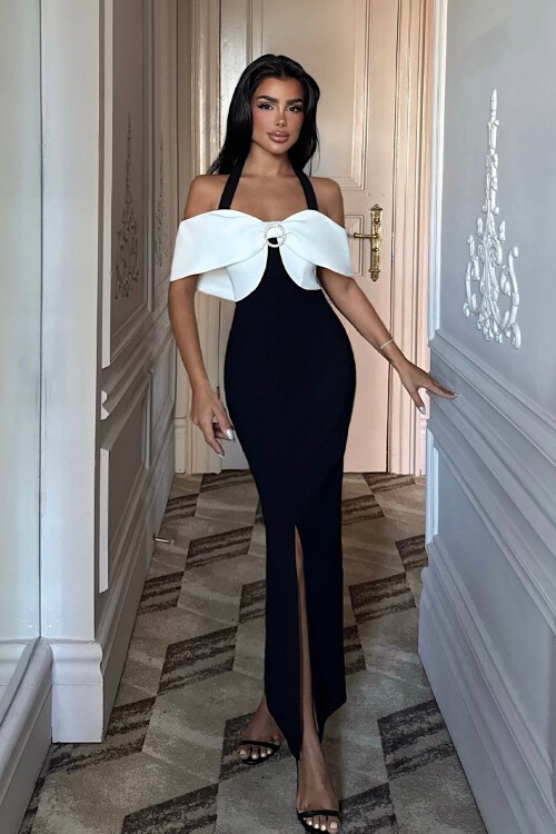 Taş Tokalı Fiyonk Detaylı Midi Elbise - 1831