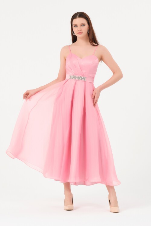 Taşlı Drapeli Midi Elbise - 1540