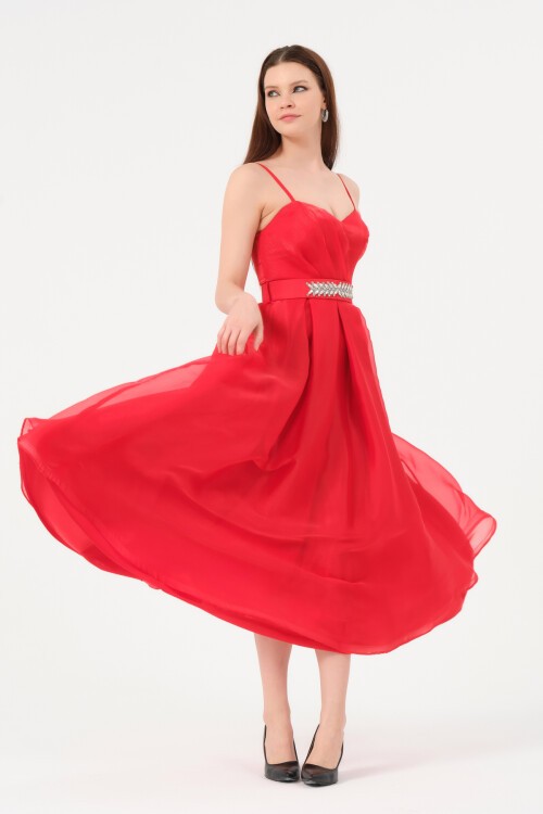 Taşlı Drapeli Midi Elbise - 1540